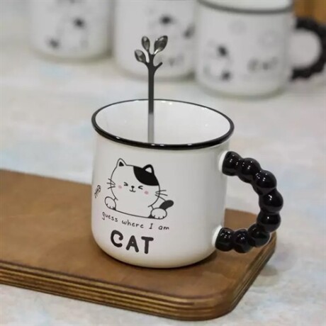 Taza de cerámica cat con asa negra Guess