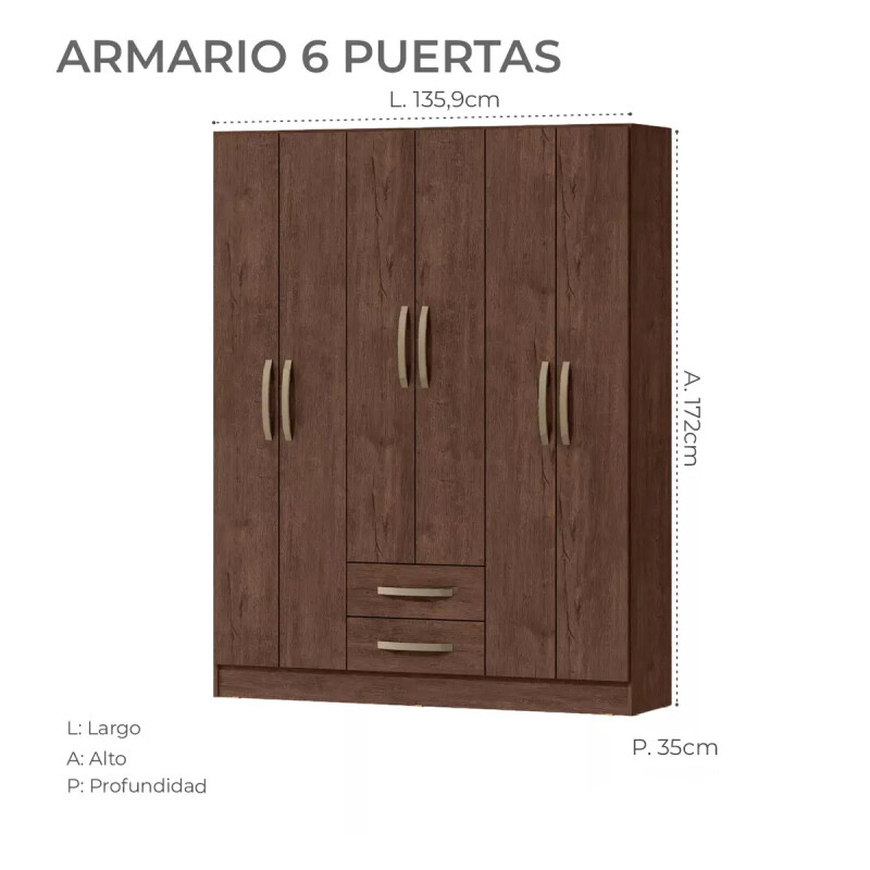 Ropero Mulata 606 6 Puertas 2 Cajones Tabaco Color Marrón Ropero Mulata 606 6 Puertas 2 Cajones Tabaco Color Marrón