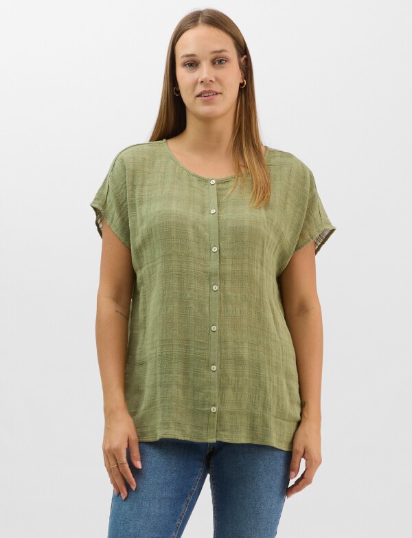 Blusa Fluida De Algodón Texturizado OLIVA