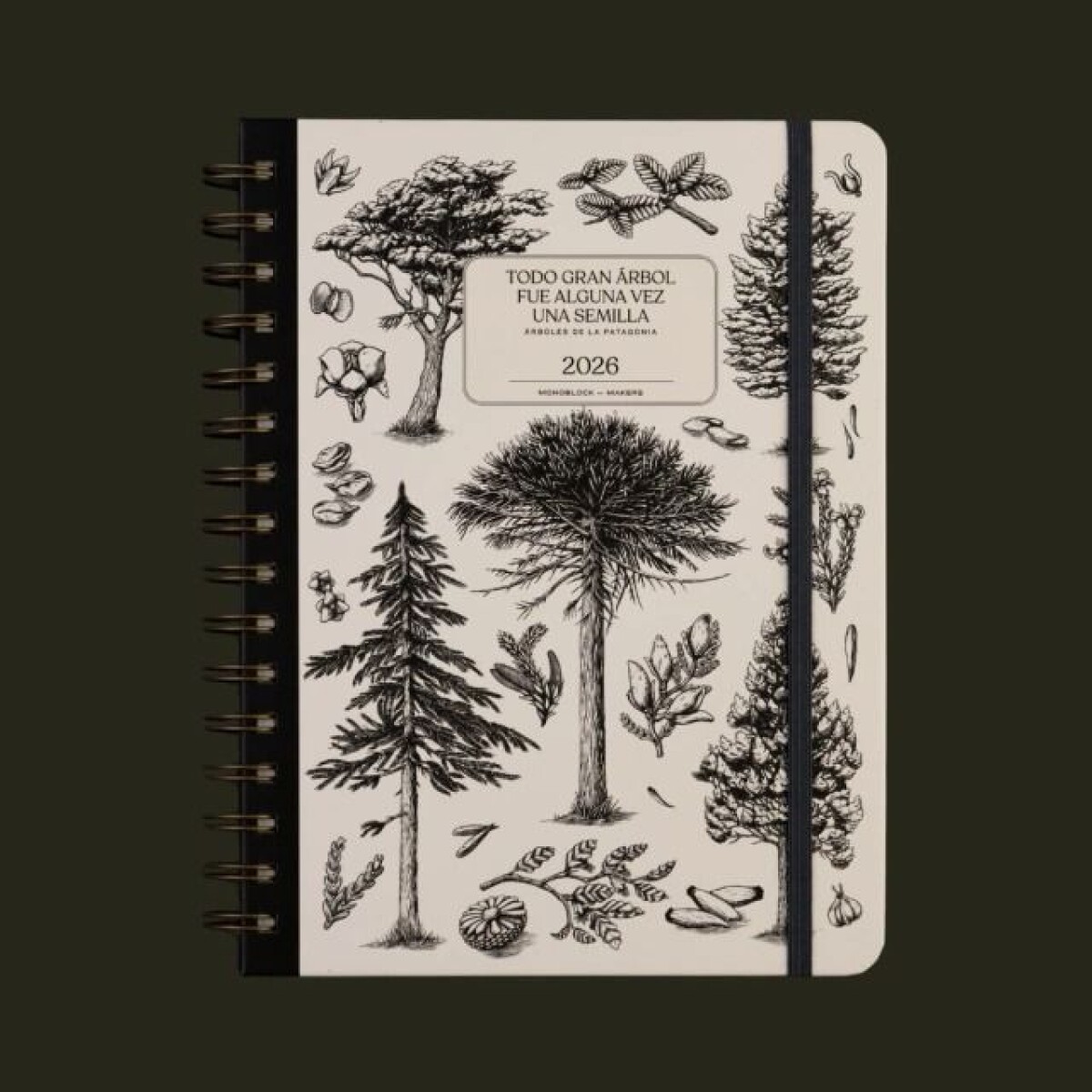 AGENDA MONOBLOCK MAKERS A5 SEMANAL ANILLADA 2026 - ÁRBOLES DE LA PATAGONIA 