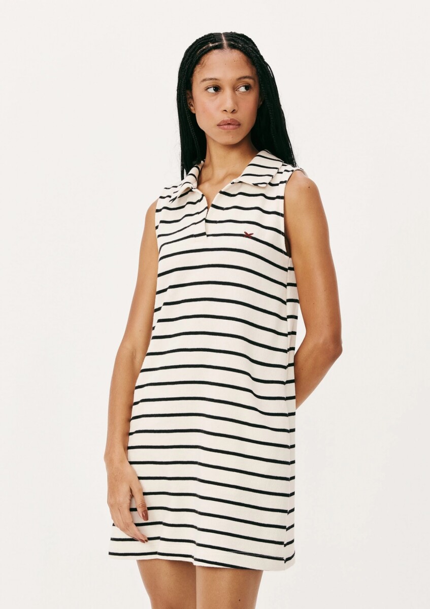 VESTIDO CORTO SIN MANGAS CON CUELLO TIPO POLO - BLANCO 