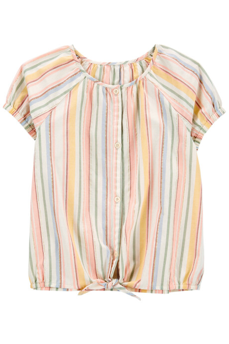 Blusa de algodón con lazo, diseño a rayas Sin color