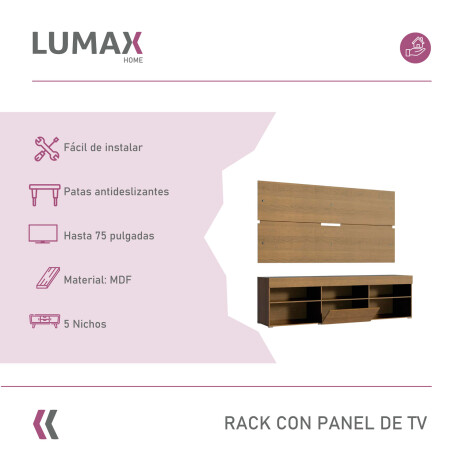Rack con Panel Lumax para TV Miami Rústico 180 cm Rack con Panel Lumax para TV Miami Rústico 180 cm
