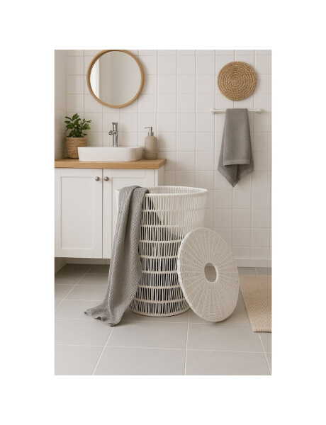 CESTO C/TAPA D42X56CM PLASTICO SIMIL RATAN BCO CESTO C/TAPA D42X56CM PLASTICO SIMIL RATAN BCO
