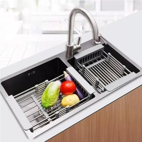 Escurridor Extensible de Pileta Seca Platos Frutas Verduras Gris