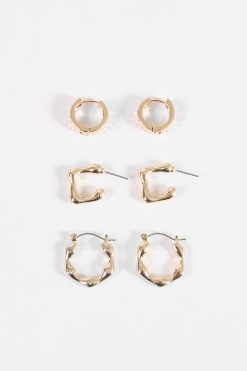 Set de tres aros wavy dorado