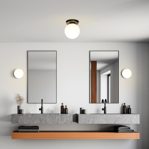 Lámpara de techo negro con globo opal E27 Ø180mm BA0152