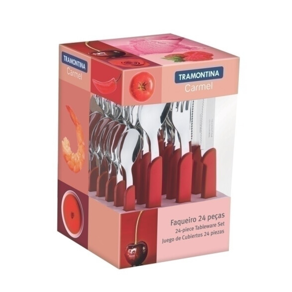Juego de cubiertos color rojo, modelo CARMEL, 24 piezas -TRAMONTINA TN7681