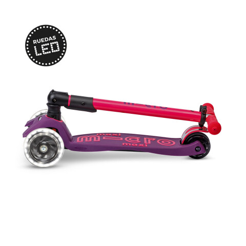 Monopatín Micro Maxi Plegable Neón LED Ajustable con 3 Ruedas ROSA