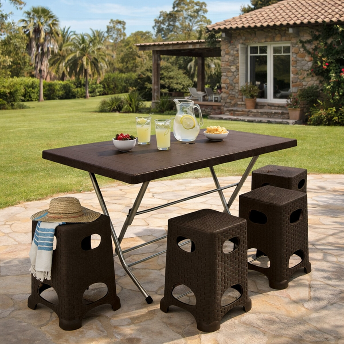 Juego De Jardín Mesa Plegable 4 Bancos 