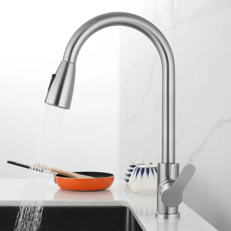 Canilla Monocomando Extensible Cocina Manguera Retráctil Plateado Canilla Monocomando Extensible Cocina Manguera Retráctil Plateado