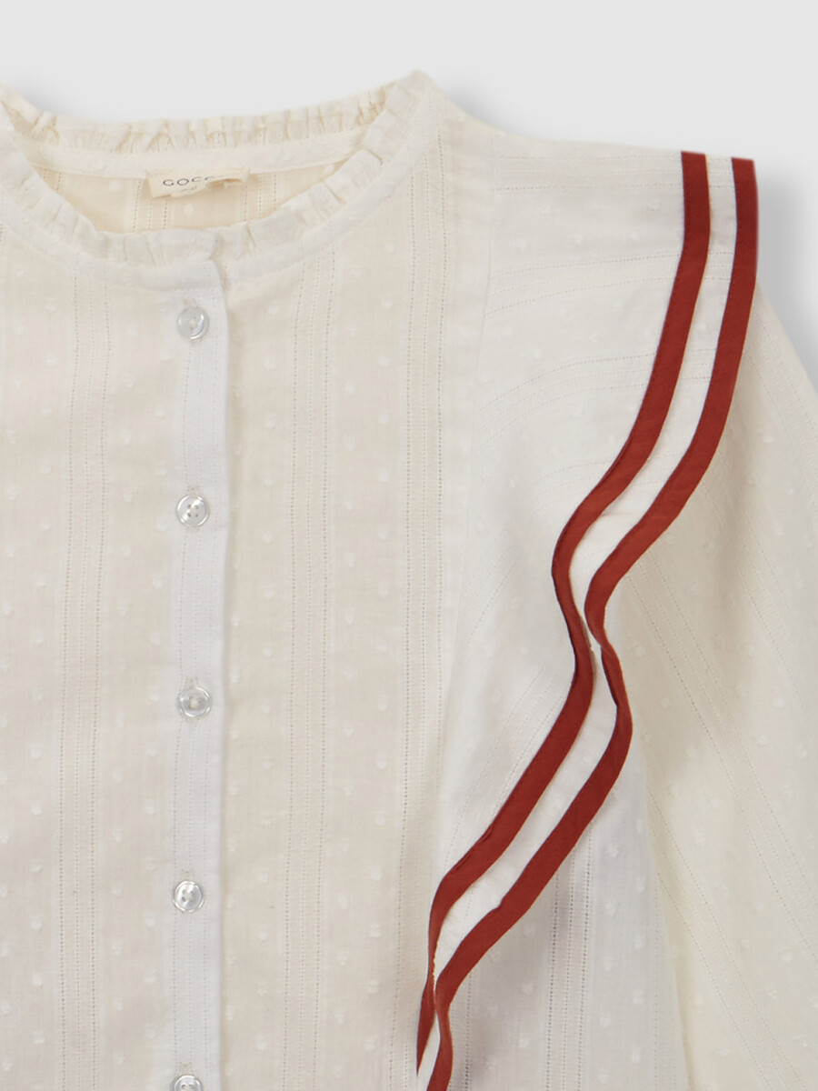 Blusa Volantes Con Contraste Blanco Roto