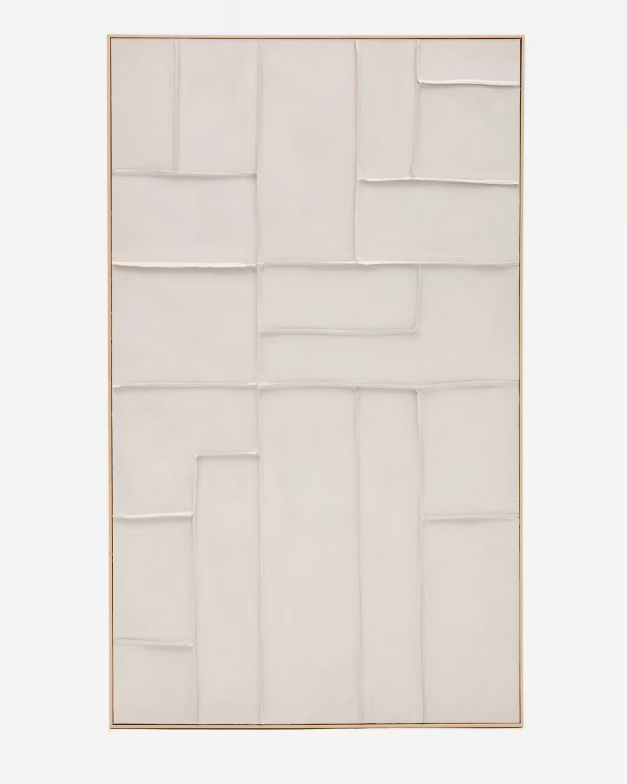 Cuadro Klis de lino con formas geométricas blanco 120 x 200 cm