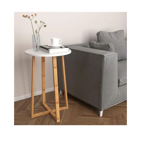 Mesa redonda madera bamboo y blanco 40x40x60cm Mesa redonda madera bamboo y blanco 40x40x60cm