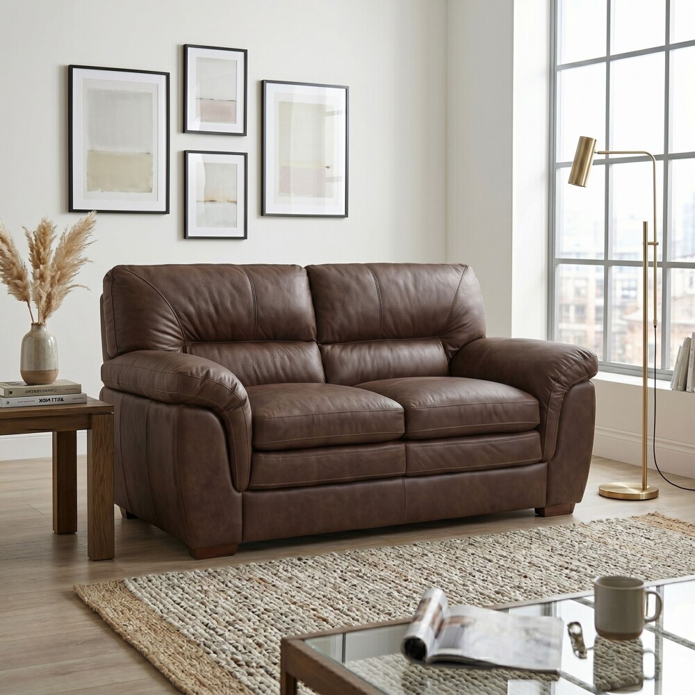 Sillon Livintus 2 Cuerpos Cuero Natural Cafe