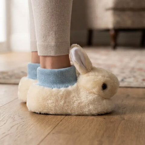 Pantufla Peluda Conejo Beige o Marrón T 24-29 BEIGE