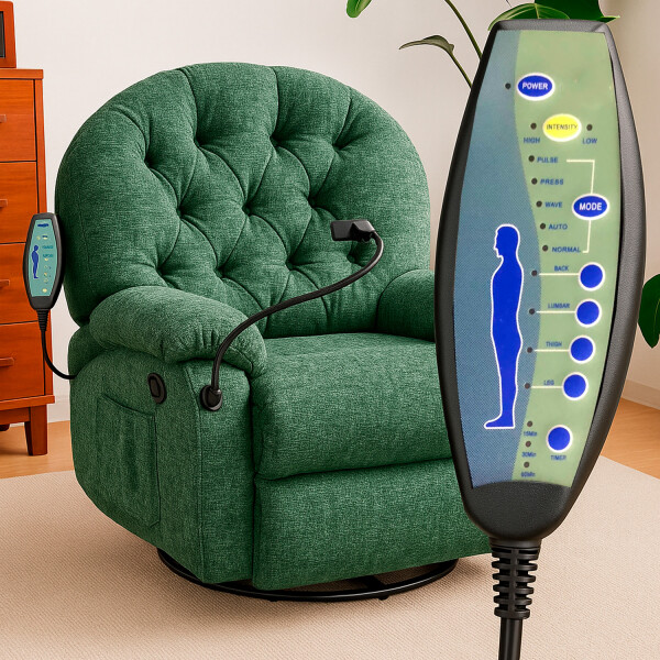 Sillón Masajeador Poltrona Con Control Remoto Y Soporte Para Celular VERDE