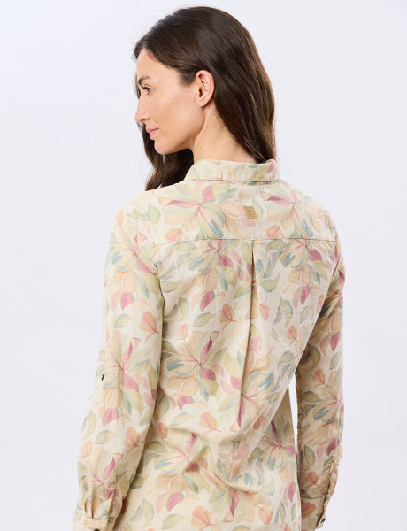 CAMISA DE LINO ESTAMPADA Coral