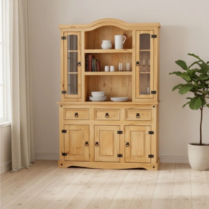 Cristalero Con Alzada Rustico 5 Puertas 3 Cajones Miel Cristalero Con Alzada Rustico 5 Puertas 3 Cajones Miel