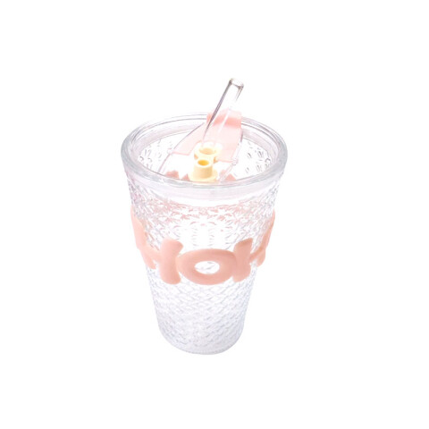 Vaso de vidrio c/sorbito 450ml 3 colores (HA113) Vaso De Vidrio C/sorbito 450ml 3 Colores (ha113)