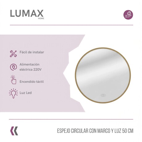 Espejo Lumax Doddy redondo con marco y luz 50cm Dorado