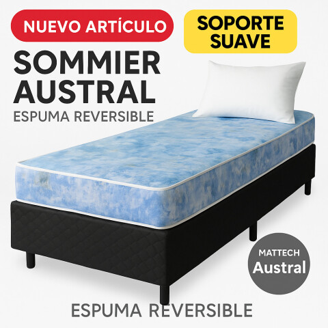 Sommier AUSTRAL - 1 Plaza - Espuma - Reversible - Suave - Base Box Madera - 80x188x53 cm Sommier AUSTRAL - 1 Plaza - Espuma - Reversible - Suave - Base Box Madera - 80x188x53 cm