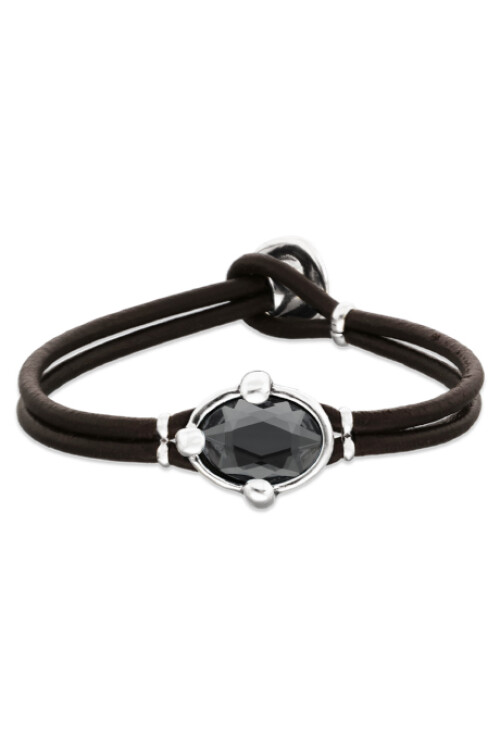 PULSERA DE CUERO CON CRISTAL FACETADO GRIS Pulsera