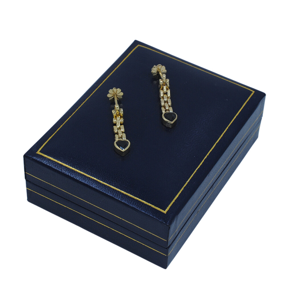 Caravanas en oro 18k amarillo y zafiros con forma de corazón Caravanas en oro 18k amarillo y zafiros con forma de corazón