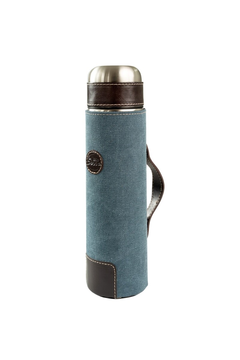 Termo forrado en lona de litro con manija Azul