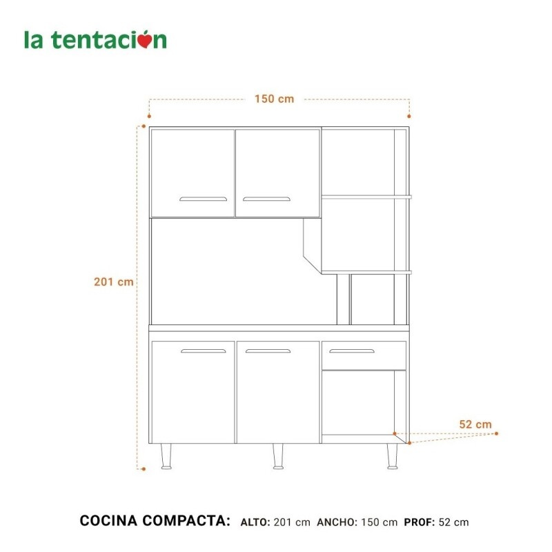 Mueble De Cocina Compacta 150 Con Tapa Premium La Tentación Mueble De Cocina Compacta 150 Con Tapa Premium La Tentación