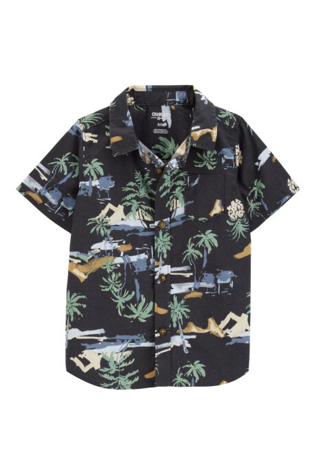 Camisa de algodón, manga corta, diseño tropical Sin color