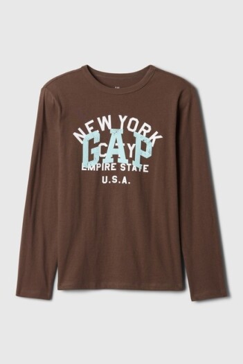 Remera Logo Gap Manga Larga Niño Woodsy Brown
