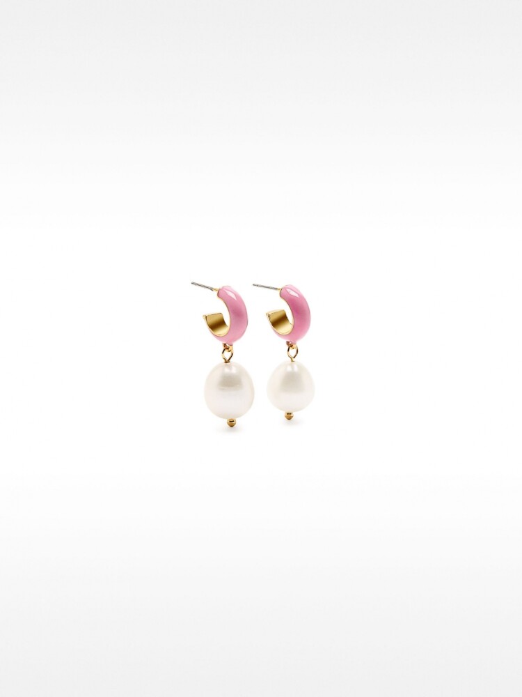 Aros Esmaltados Con Perlas De Agua Dulce rosa