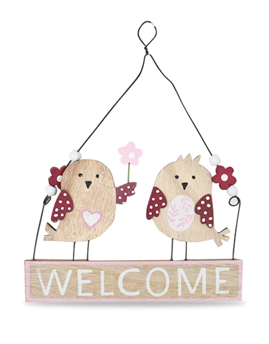 ADORNO PUERTA WELCOME MADERA CON AVES 18X21CM 27165 