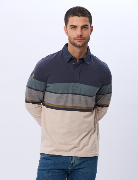 REMERA POLO RAYADA DE ALGODÓN Beige