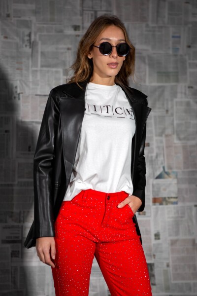 Blazer efecto cuero Negro