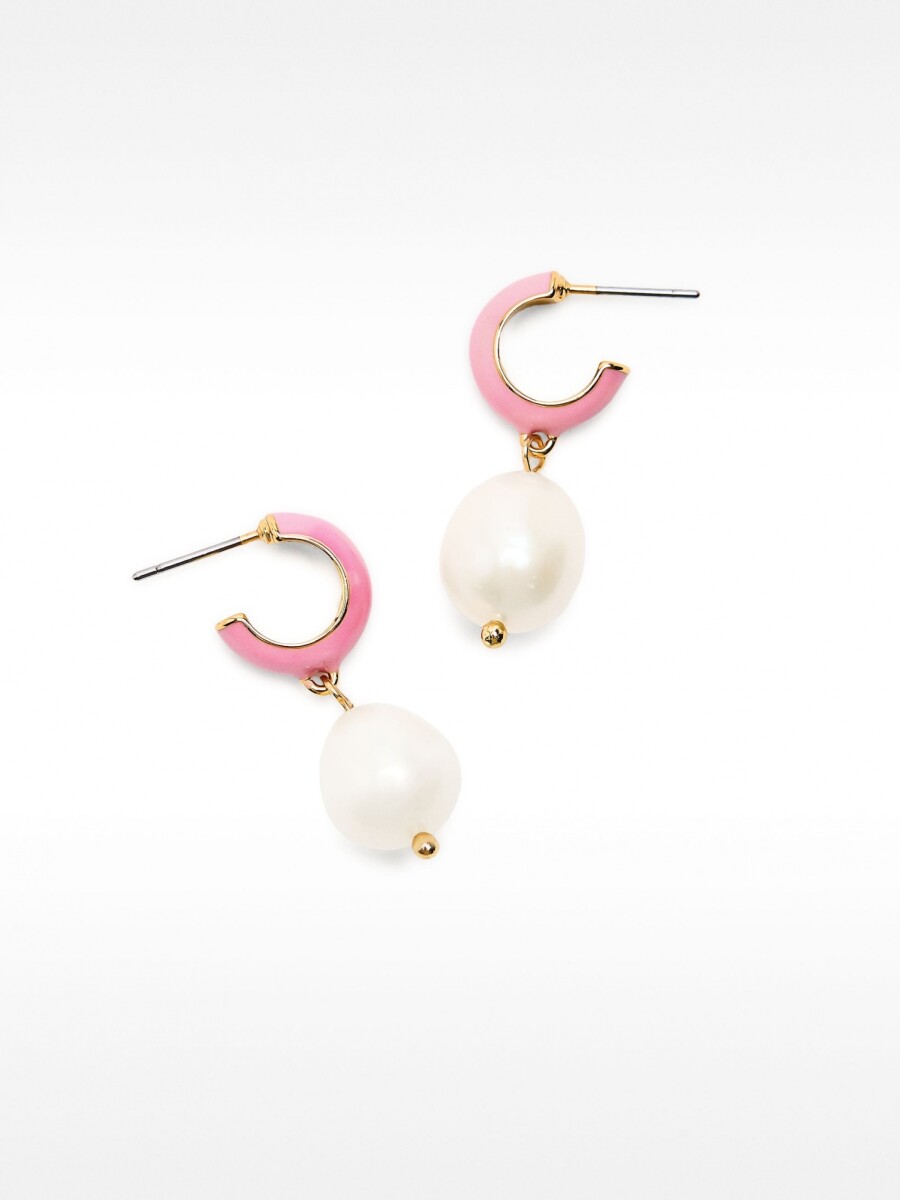 Aros Esmaltados Con Perlas De Agua Dulce rosa
