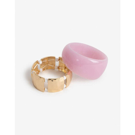 Set De Pulseras Metal Y Resina Rosa Claro
