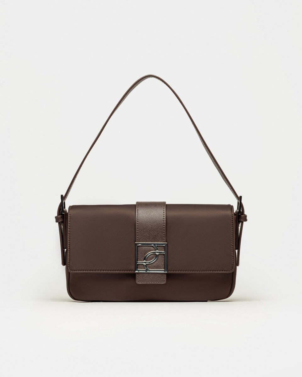 Cartera al hombro Signature en nylon - Chocolate 