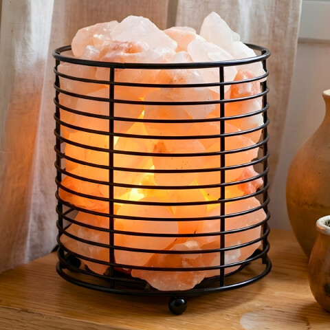 Lámpara De Sal Himalaya Luz Cálida Base Hierro Piedras Lámpara De Sal Himalaya Luz Cálida Base Hierro Piedras