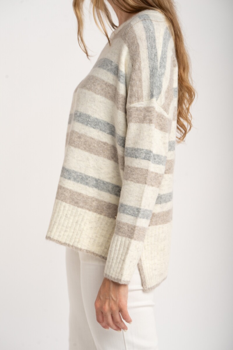 Sweater Rayado Gris Melange