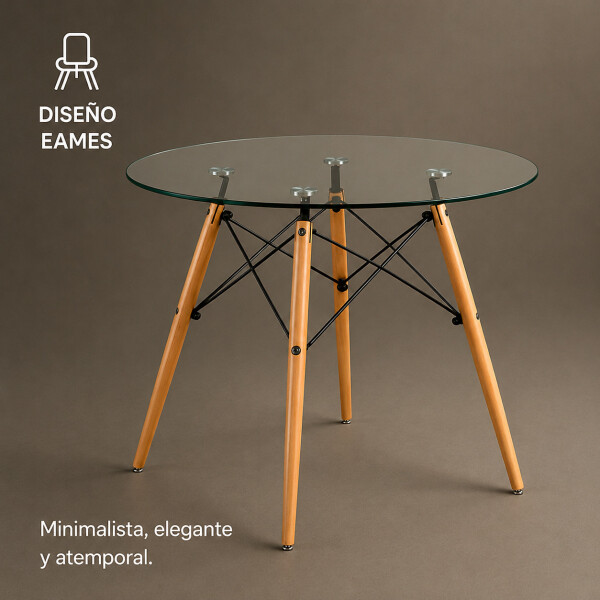 Mesa Comedor ComboHome Eames Redonda Vidrio 90 Cm Premium Transparente