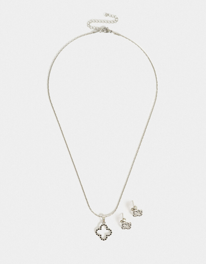 Bijouterie Set Acero quirúrgico Set De Aros Pasantes Y Cadena - Plateado