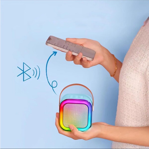 Mini Parlante Karaoke Bluetooth RGB Con 2 Micrófonos K-12 Variante Color Azul