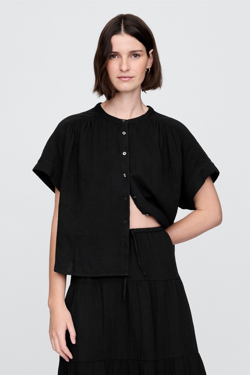 Camisa Muselina Manga Corta Mujer True Black