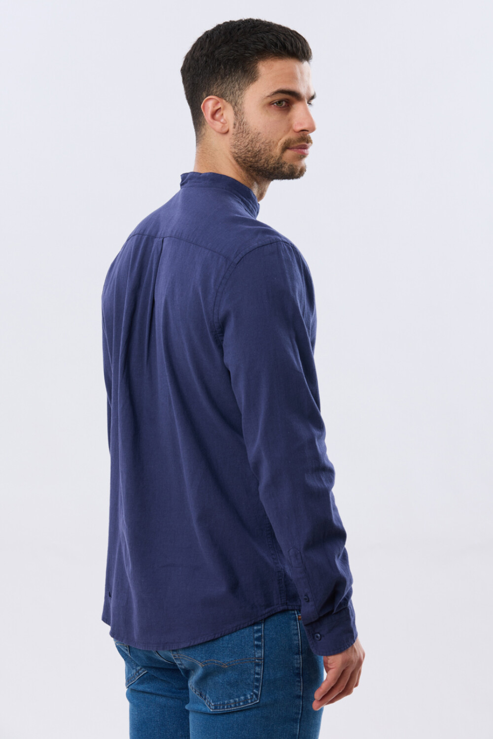 CAMISA LISA DE LINO CUELLO MAO Azul