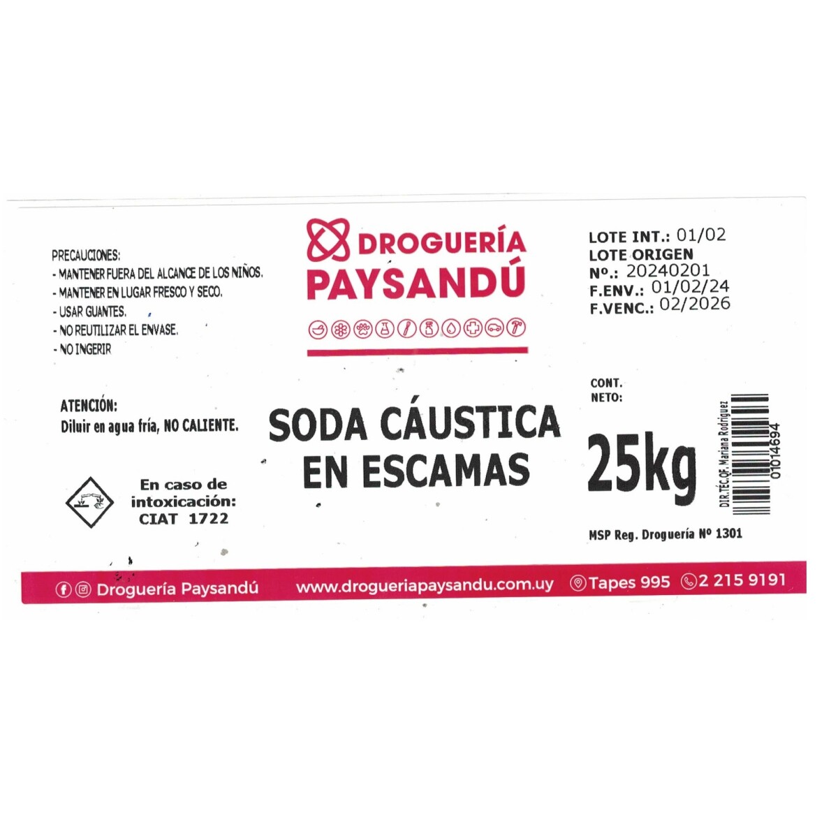 Soda Cáustica en Escamas - 25 kg 