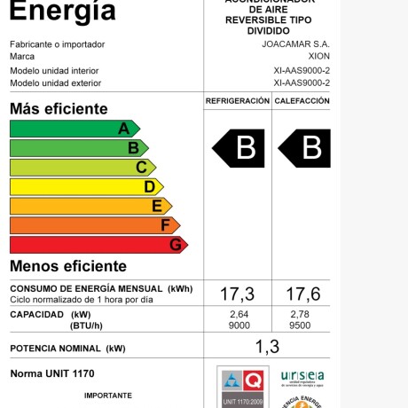 Aire Acondicionado 9000 BTU ON/OFF Xión XI-AAS9000-2 Aire Acondicionado 9000 BTU ON/OFF Xión XI-AAS9000-2