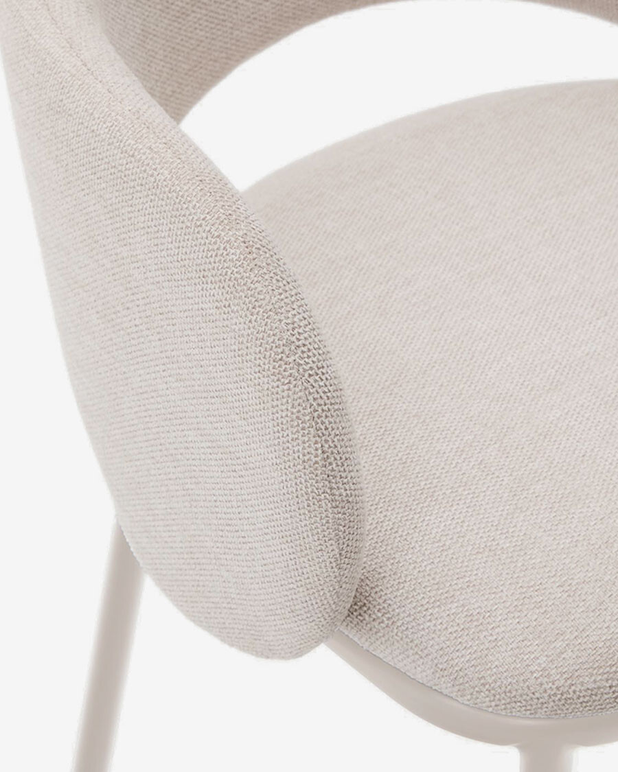 Taburete Maina de chenilla beige y patas de acero con acabado beige FSC Mix Credit 65 cm