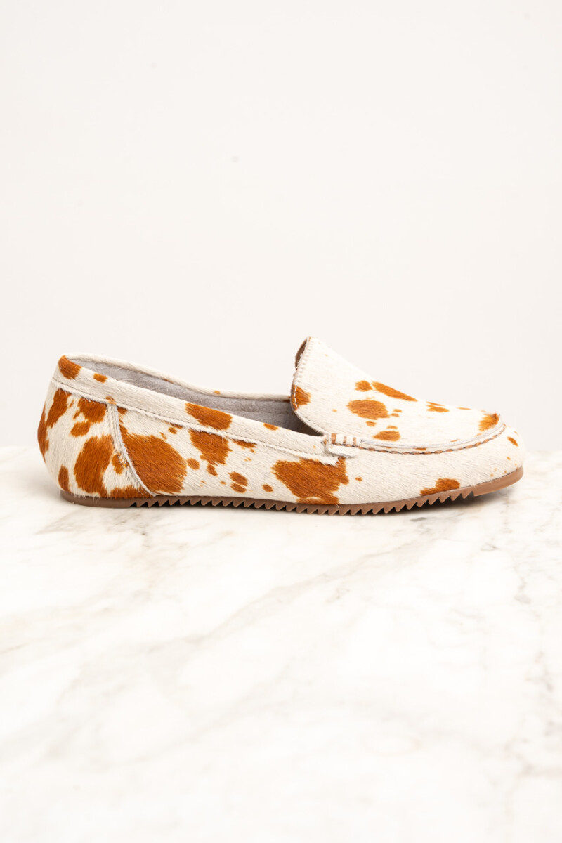Mocasin Pelo Animal Print Vaca Camel